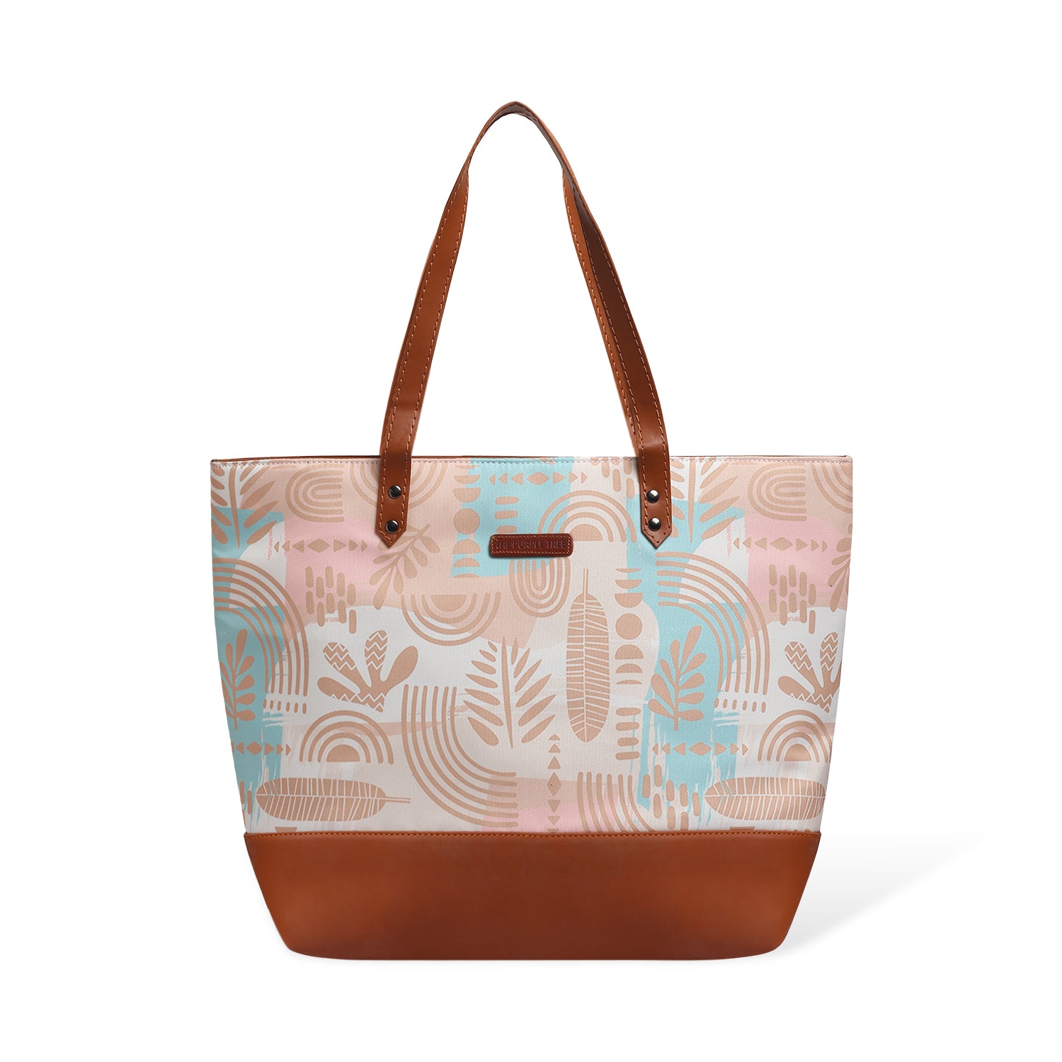 Trendy tote bag in light blue and pink pattern