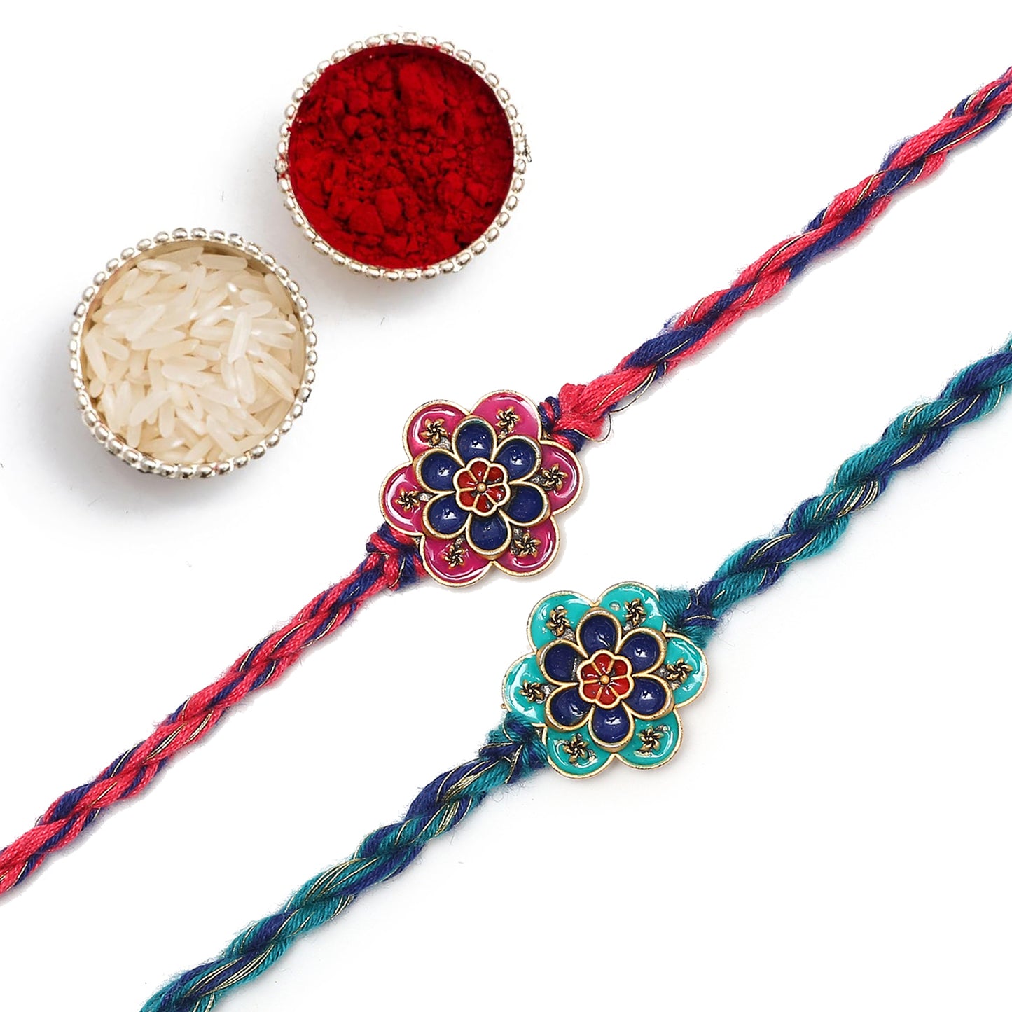 Meenakari Pink and Green Floral Rakhis