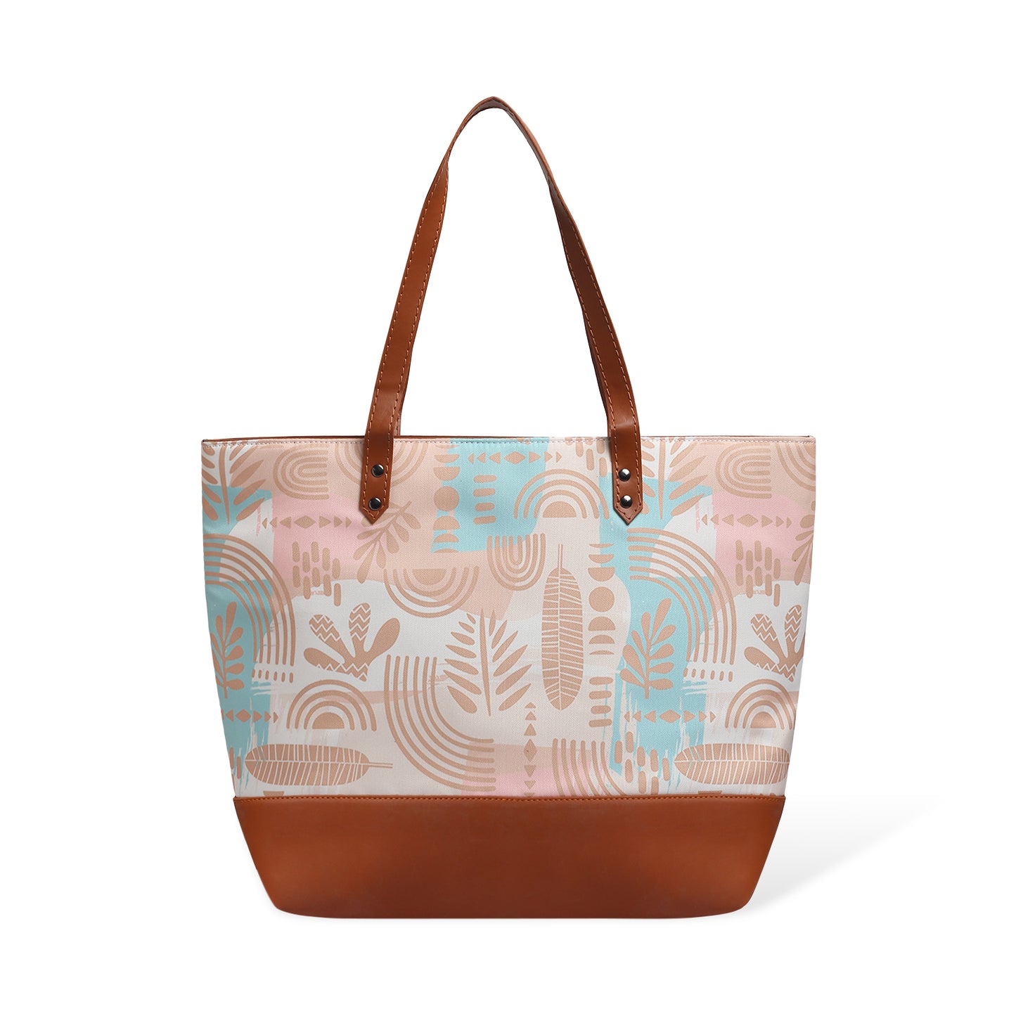 Fashionable tote bag with light blue and pink motif