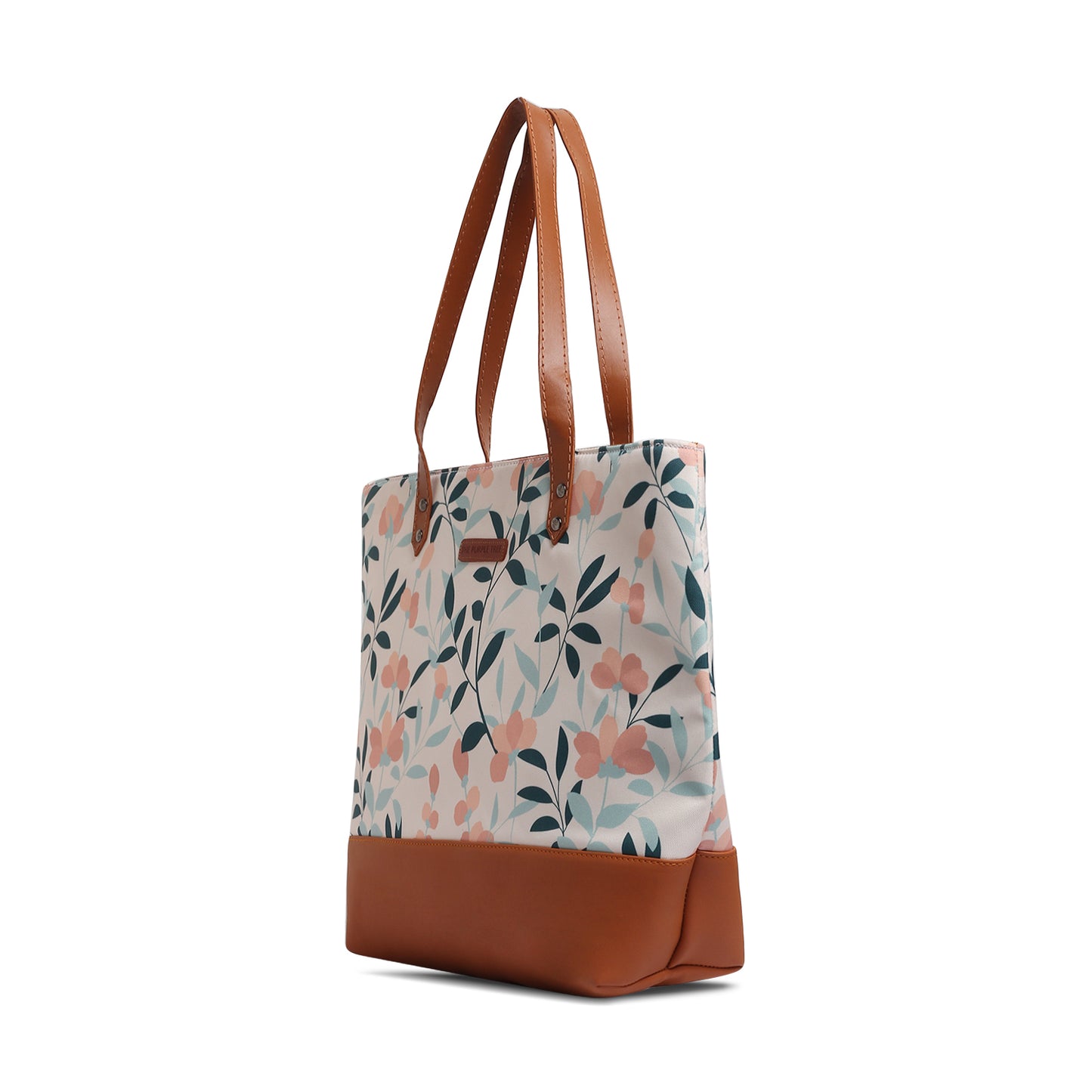 Cute tote bag adorned with floral pattern and leather strap