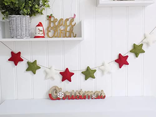 A festive Christmas garland adorned with red, green, and white stars, adding a touch of holiday cheer.
