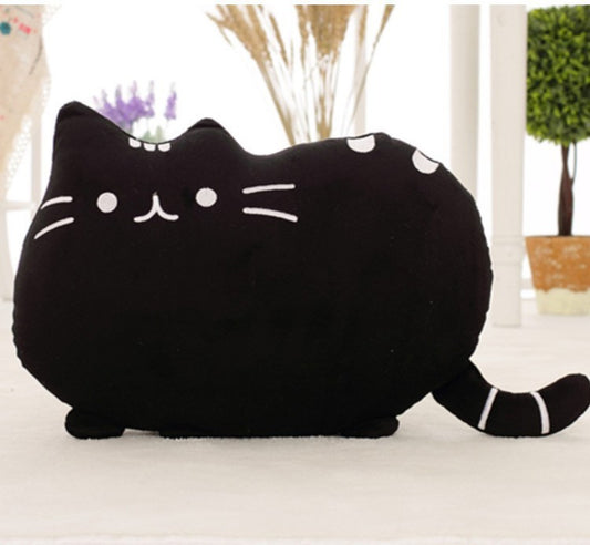  Black cat shaped pillow with white spots, perfect for cat lovers' home decor.