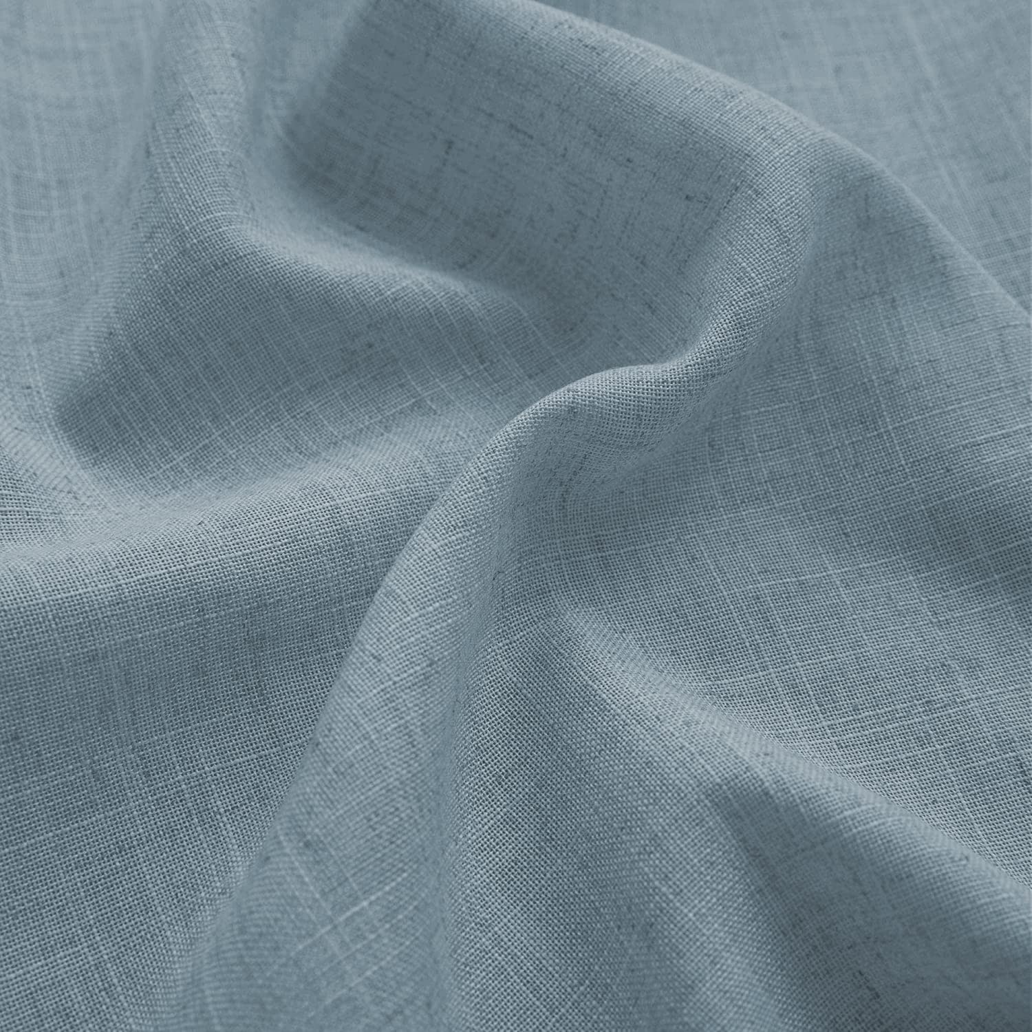 Detailed close-up of blue linen fabric.