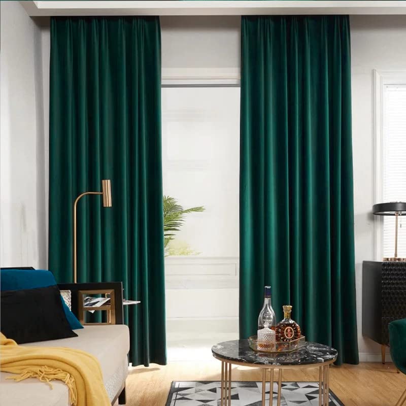 Room decor featuring a dark green curtain and white vase.