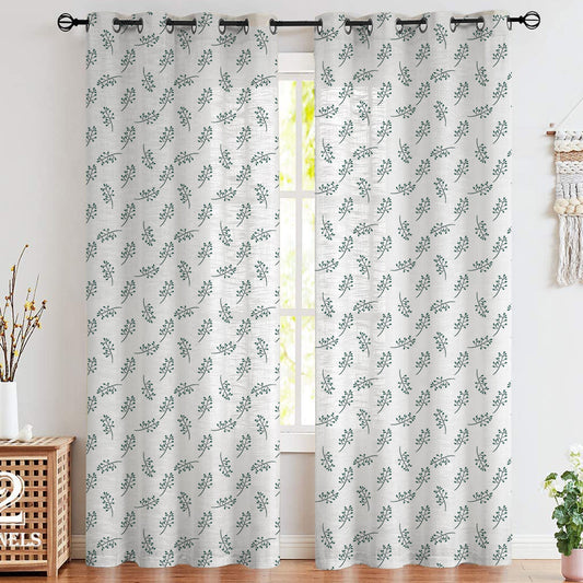  Green leaf pattern curtain adding nature vibes to the room decor.