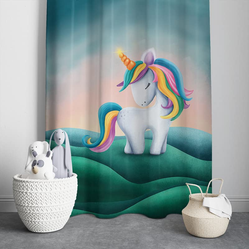 Unicorn curtain with stars and clouds, adding a pop of color and whimsy to any room setting.