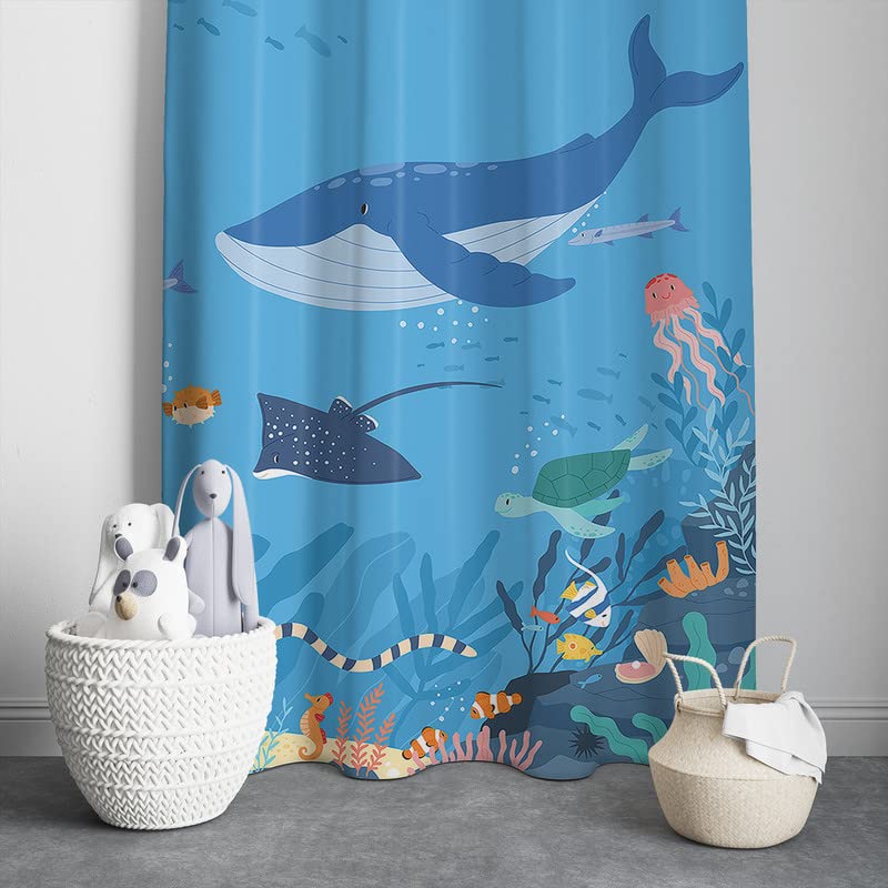  Bright curtains with underwater designs of fish, coral, and seaweed, adding a playful and aquatic vibe to your living space.