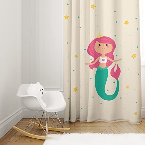 Add a touch of fantasy to your decor with mermaid curtains embellished with pink hair and stars.