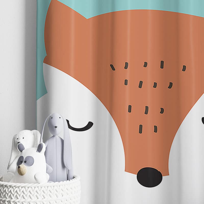 Adorable fox-themed curtain paired with a basket, creating a cozy and playful atmosphere.