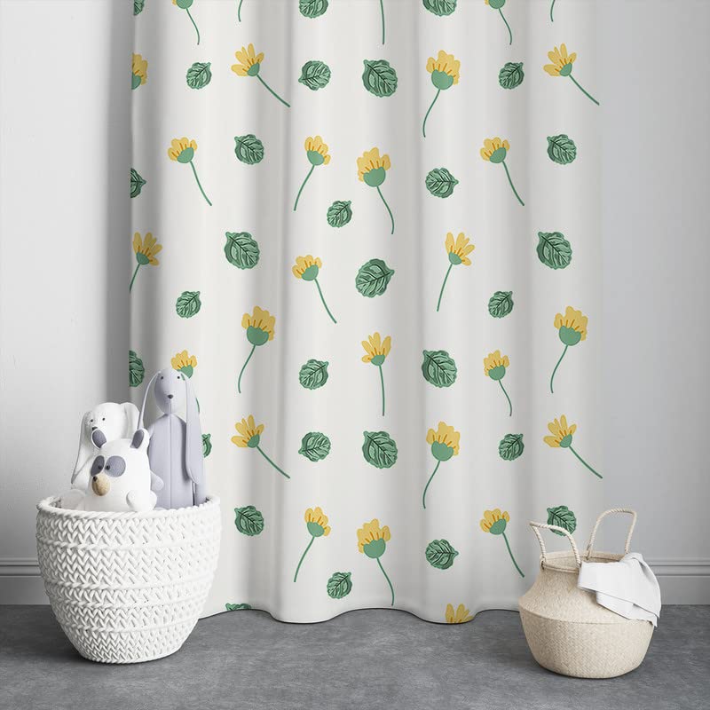 Add a pop of color to your home with a yellow and green floral print curtain, accented with charming leaves.