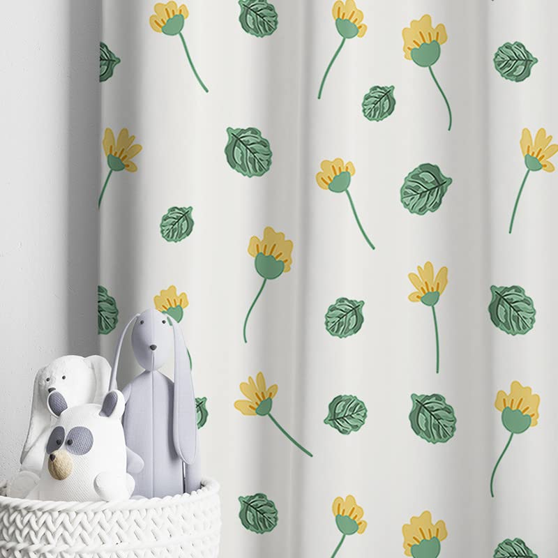 Yellow and green floral print curtain with leaves, adding a touch of nature to your home decor.