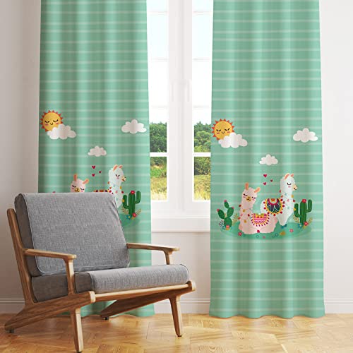 Colorful llama and cactus patterned curtain, perfect for adding a touch of whimsy to any room decor.