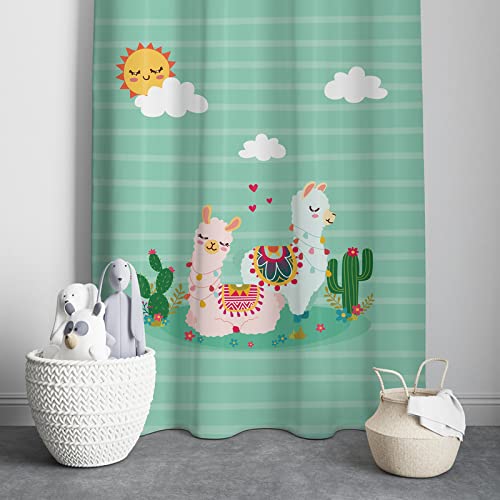 Eye-catching curtain adorned with llamas and cacti, adding a fun and quirky vibe to your home decor.