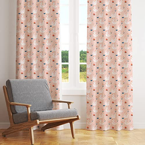 Elegant pink curtain featuring delicate white birds, perfect for a serene ambiance.