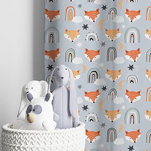 Curtain adorned with a cute fox pattern, perfect for animal lovers.