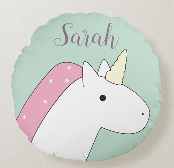 Customized unicorn round pillow for a unique touch.