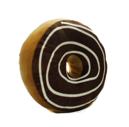  Chocolate donut with white and brown swirl on top.