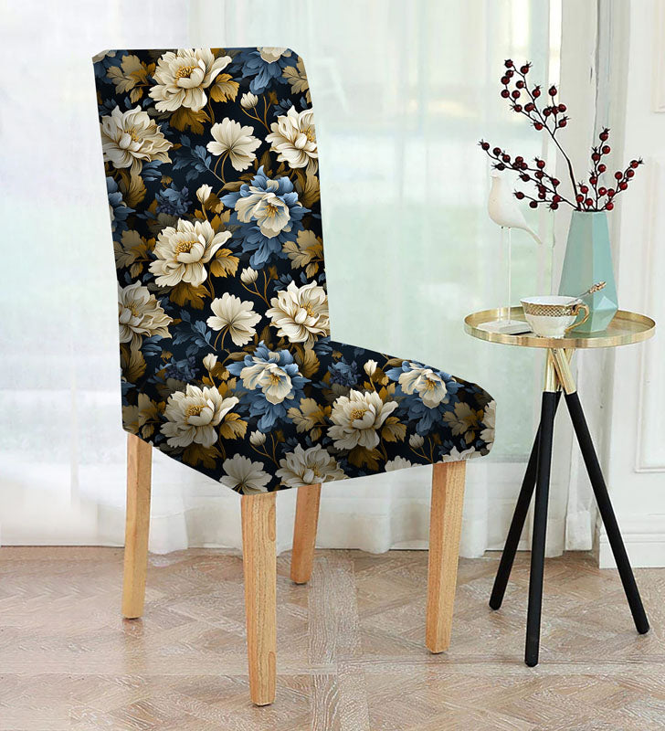 A chair with a beautiful floral pattern, adding a touch of elegance to any room decor.