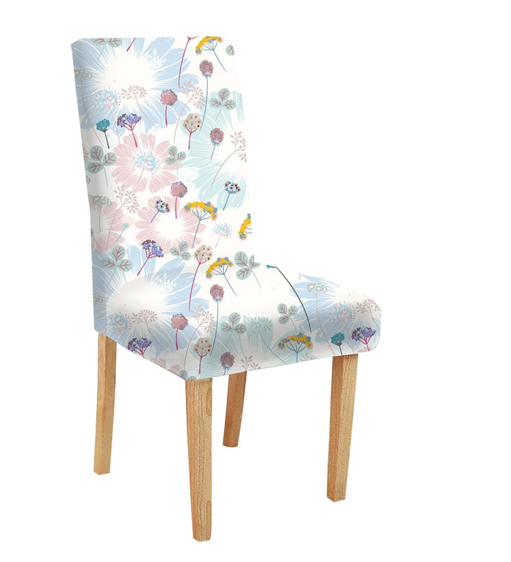 A chair with a floral pattern and a vase on the side, adding a touch of elegance to the room decor.