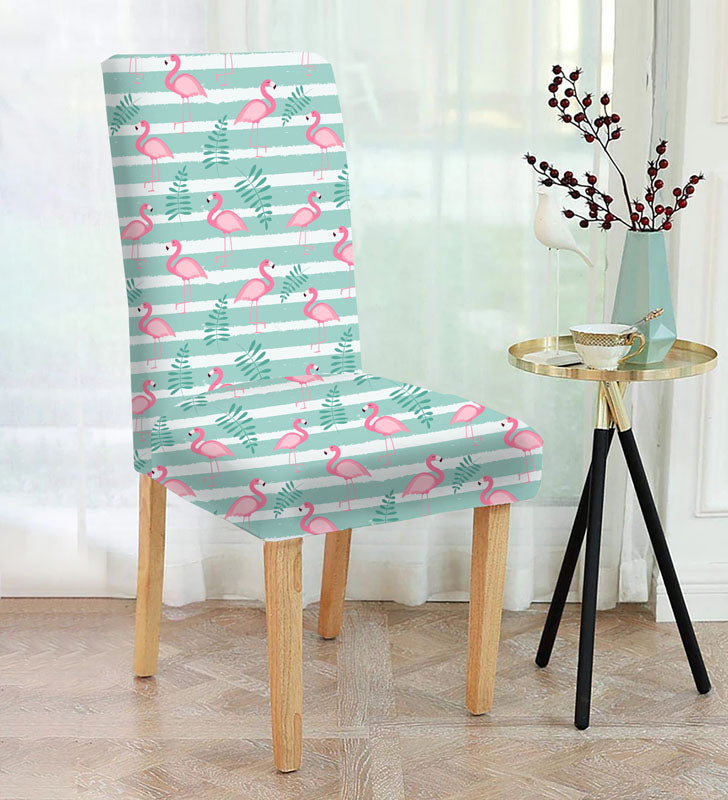 A chair with a vibrant flamingo print, adding a touch of tropical elegance to any space.