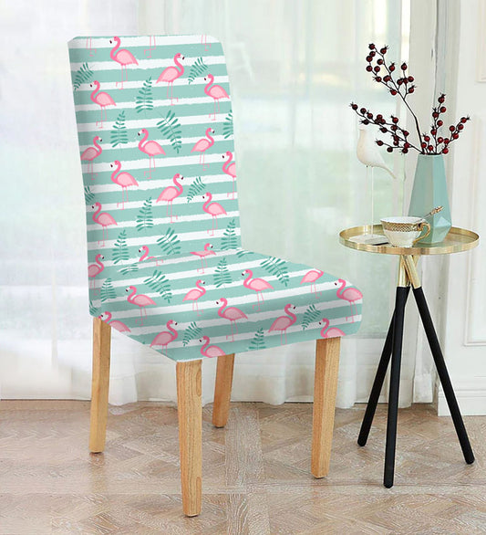 A chair with a vibrant flamingo print, adding a touch of tropical elegance to any space.