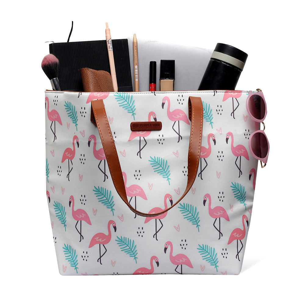 Stay on-trend with this pink and green flamingo print tote bag, a must-have for fashion lovers.