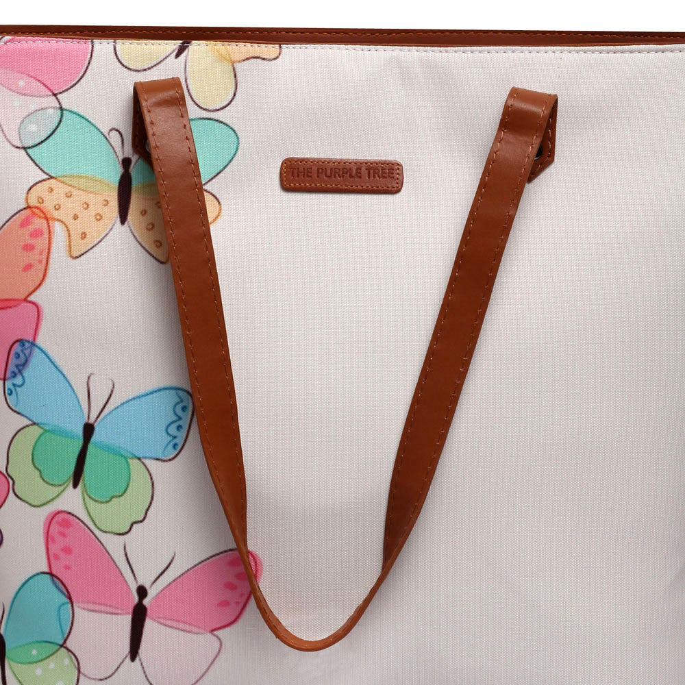  Vibrant butterfly design on spacious tote bag, ideal for everyday use.