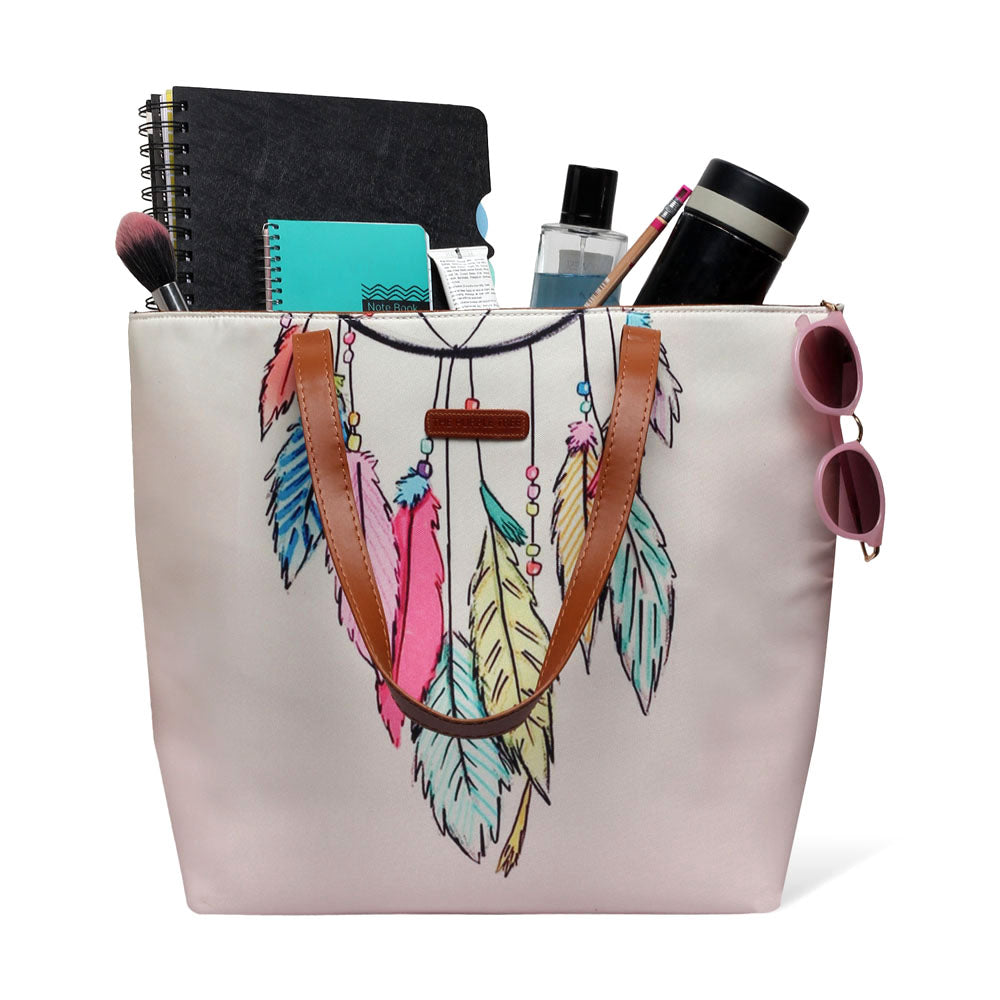 Vibrant dream catcher print on tote bag.