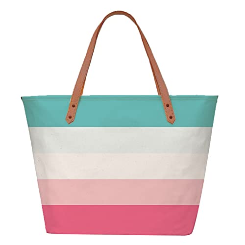  Trendy tote bag with vibrant pink, blue, and white stripes, a must-have for a fun and colorful ensemble.