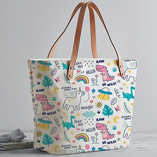  Chic white tote bag showcasing a magical unicorn motif, a must-have accessory for unicorn enthusiasts.