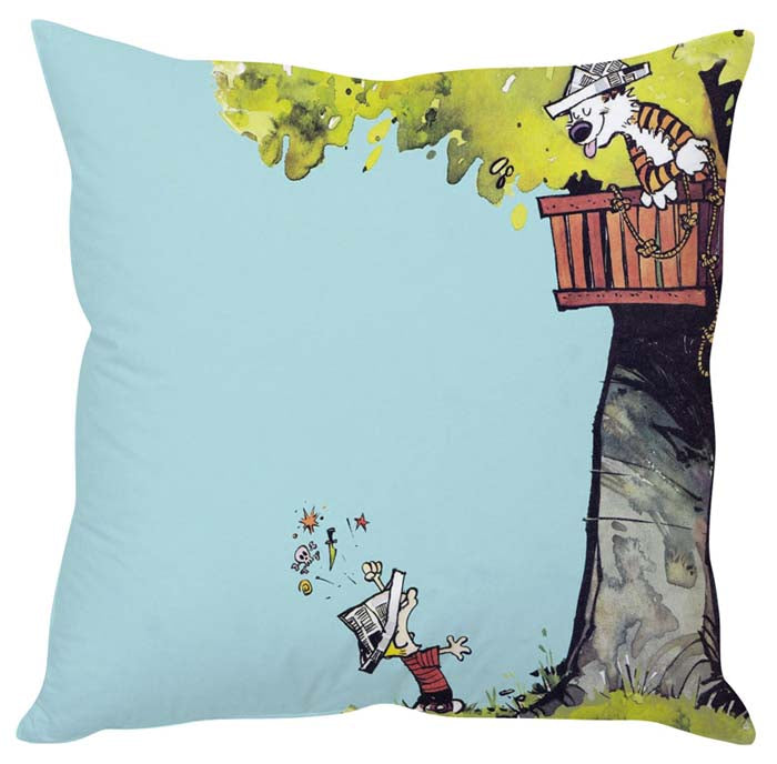 A decorative pillow with a tiger and chid design, perfect for kids' room decor.