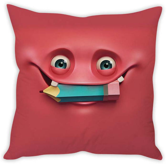 Cheerful pillow with a pencil, ready to write.