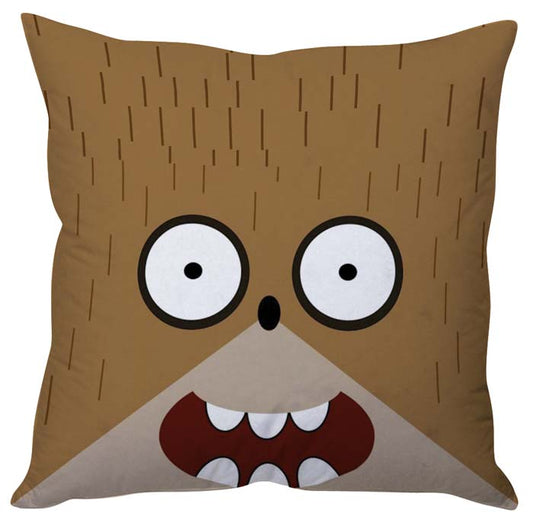 Whimsical pillow with a cartoon face and big eyes, sure to bring a smile to anyone who sees it.