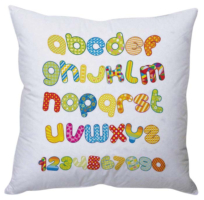 Colorful letters and numbers on a pillow
