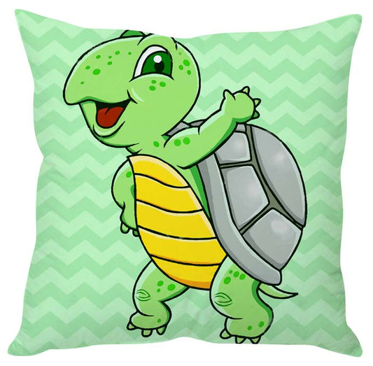 Cute turtle on vibrant green chevron pattern