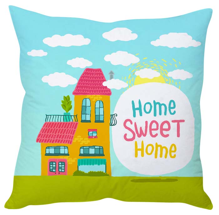 Decorative cushion cover with the words "home sweet home" embroidered in elegant script, perfect for adding a cozy touch to any living space.