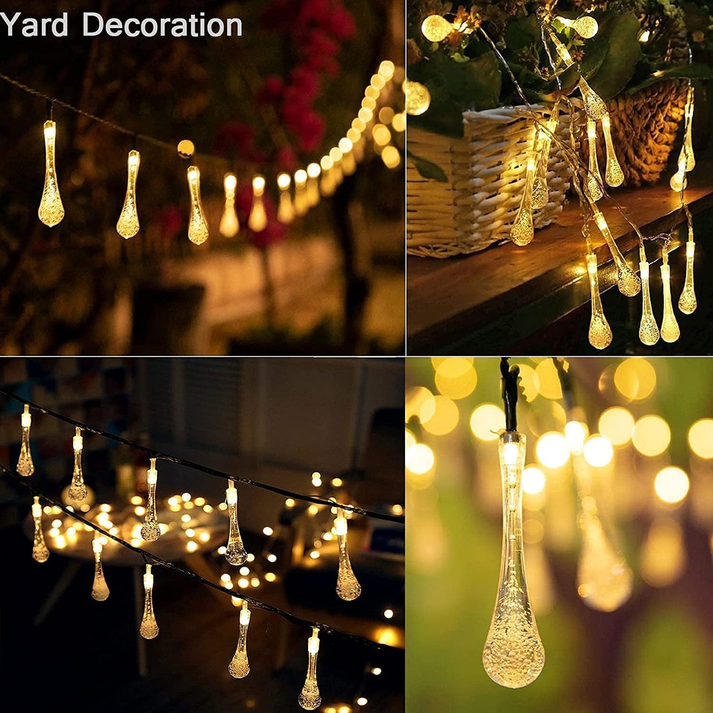 A mesmerizing string of illuminated glass drops, radiating a soft glow, creating an enchanting ambiance.