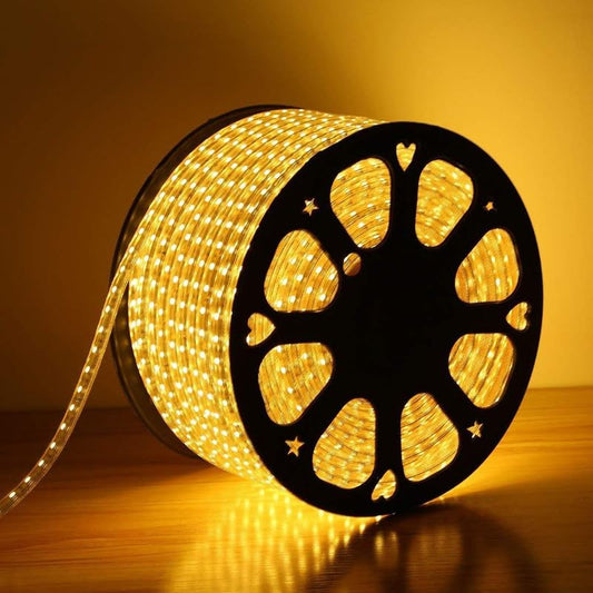 LED rope light with yellow LEDs, perfect for adding a warm glow to any indoor or outdoor space.