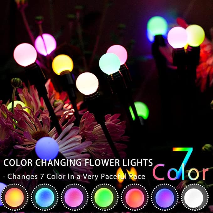 Solar garden lights shining in various colors, powered by the sun's energy.