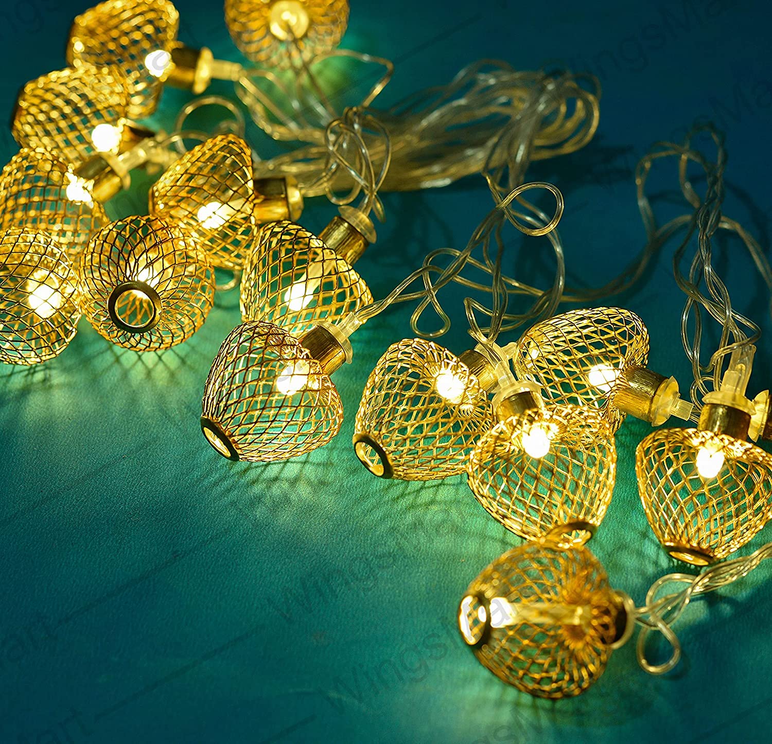 Golden wire mesh balls with LED lights, perfect for Message Board LED Lamp with USB Charging.