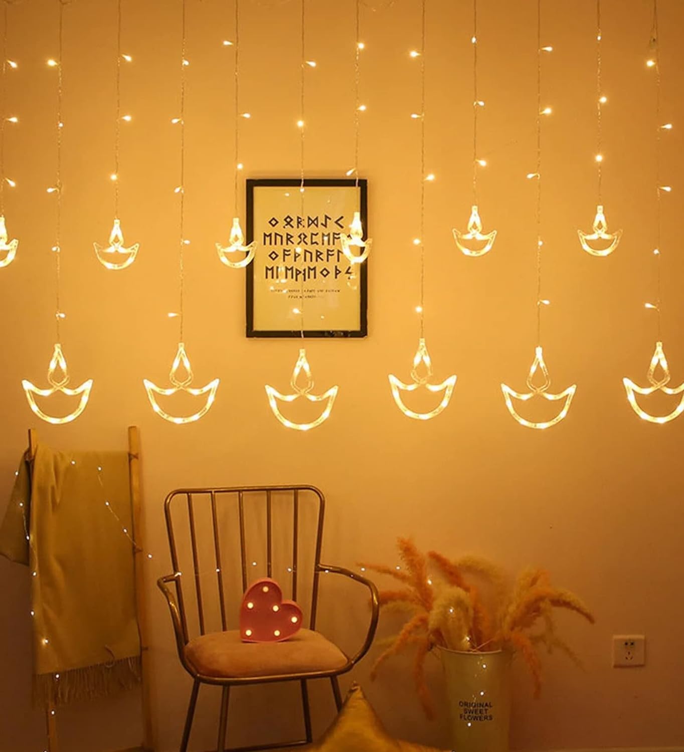  A room with a chair and a lamp emitting light.