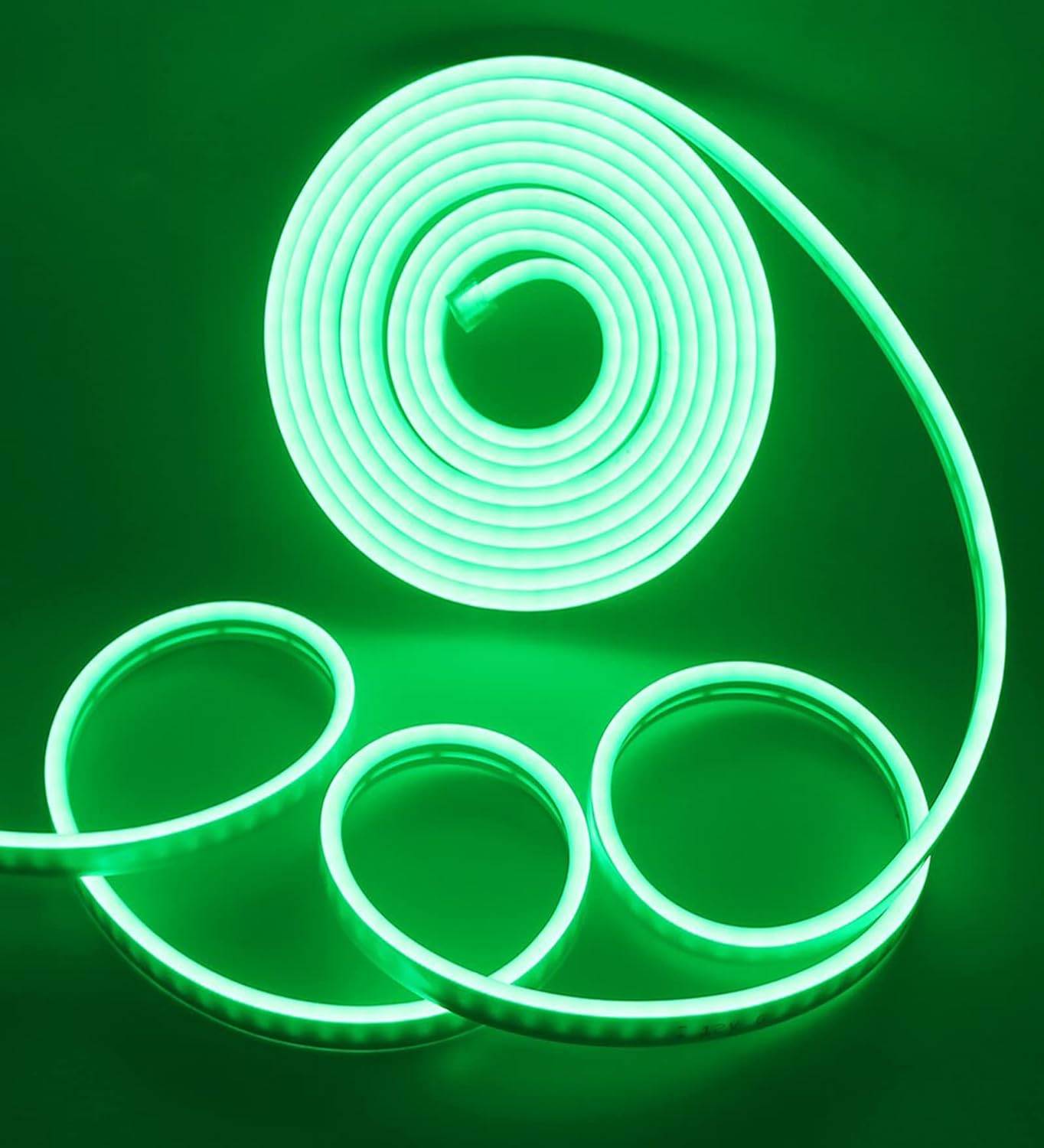 Green LED strip with three rings, perfect for adding ambient lighting to any room.