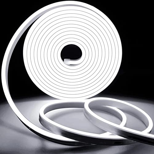 A white LED strip illuminated against a contrasting black background, showcasing its brightness and sleek design.