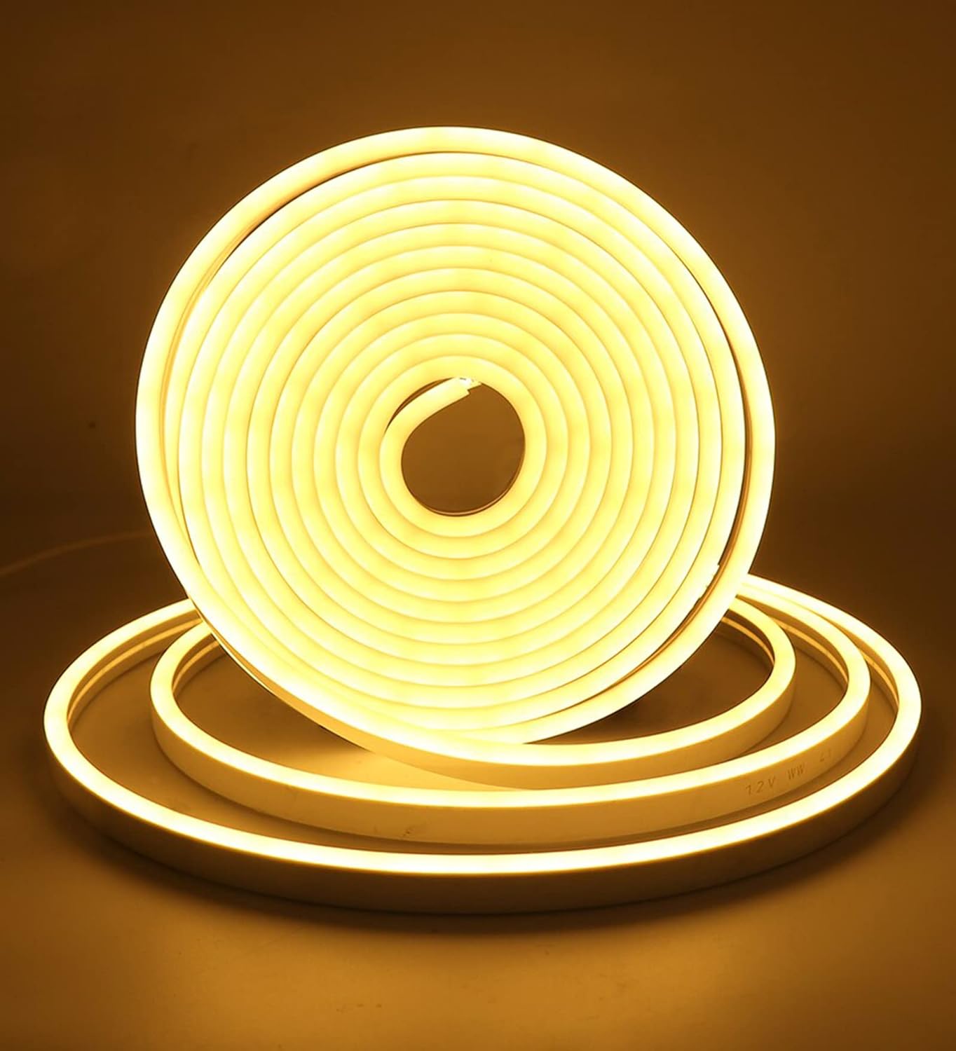 Yellow LED strip coiled in a circle.