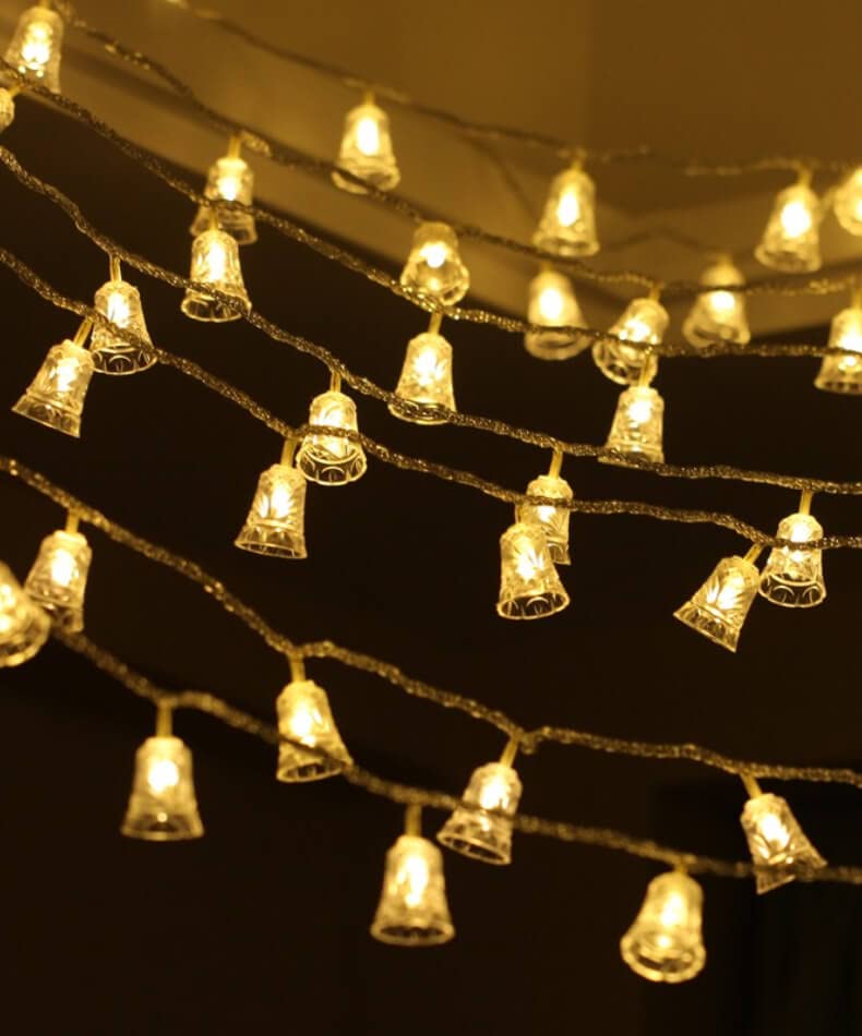 Decorative lights featuring small bells.