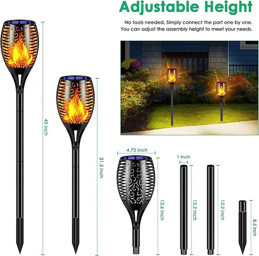 Energy-efficient outdoor flame torch powered by solar panels, perfect for eco-friendly lighting.