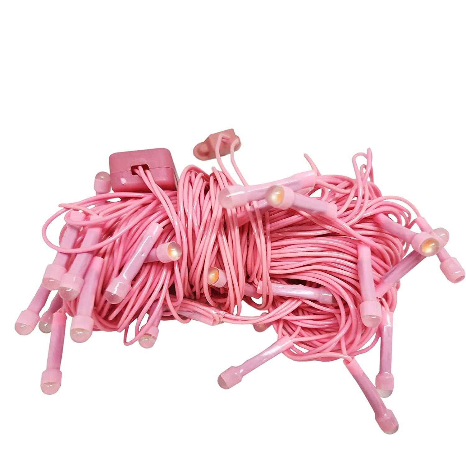  A stack of pink wires with a plug attached