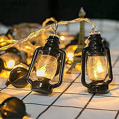 Decorative lights with lanterns, including a striking black lantern.