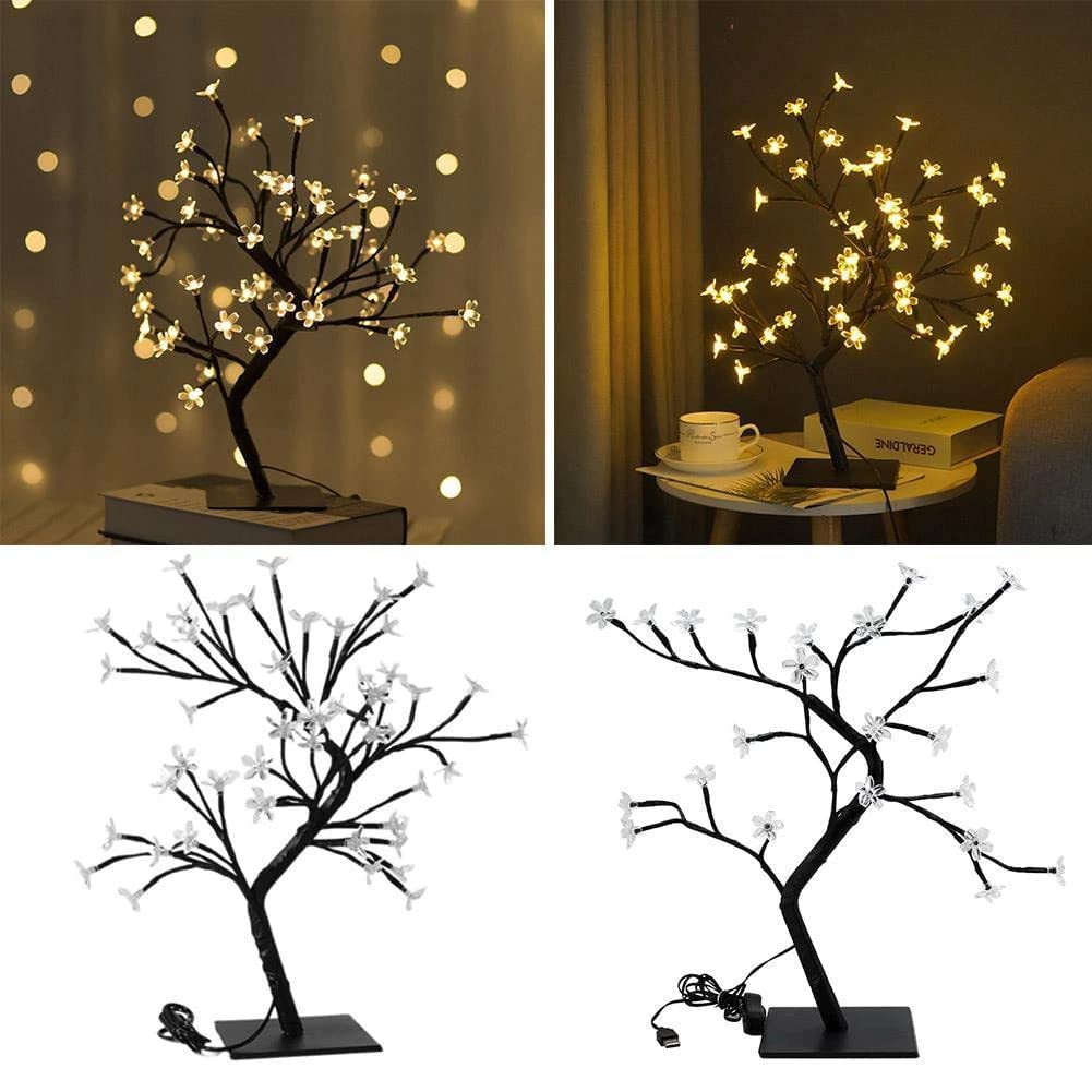  Images of a tree adorned with twinkling lights.