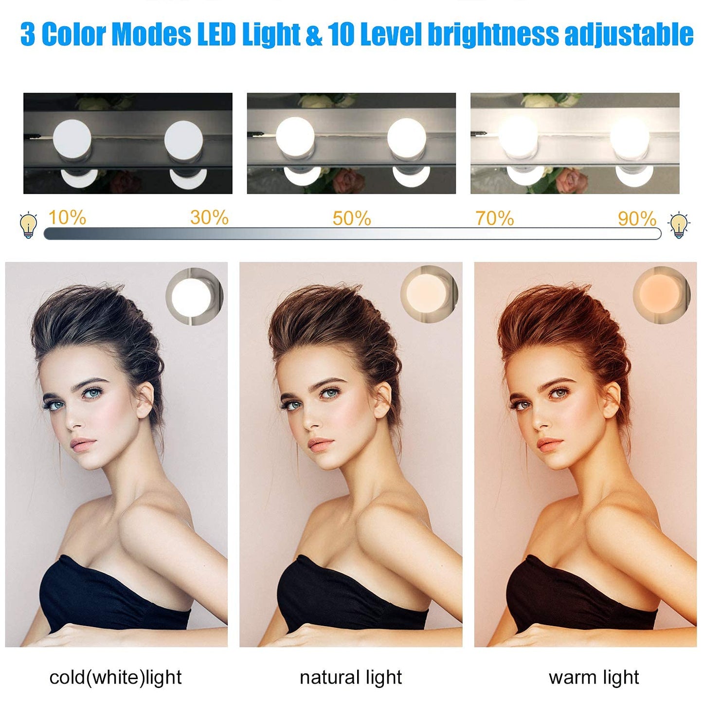  LED light featuring 3 color modes and 10 adjustable brightness levels.